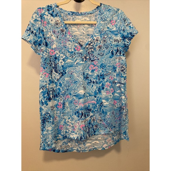 Lilly Pulitzer Tops - Lilly Pulitzer Etta V-Neck Top Blue Peri Lilly Loves‎ North Carolina Nc Size S